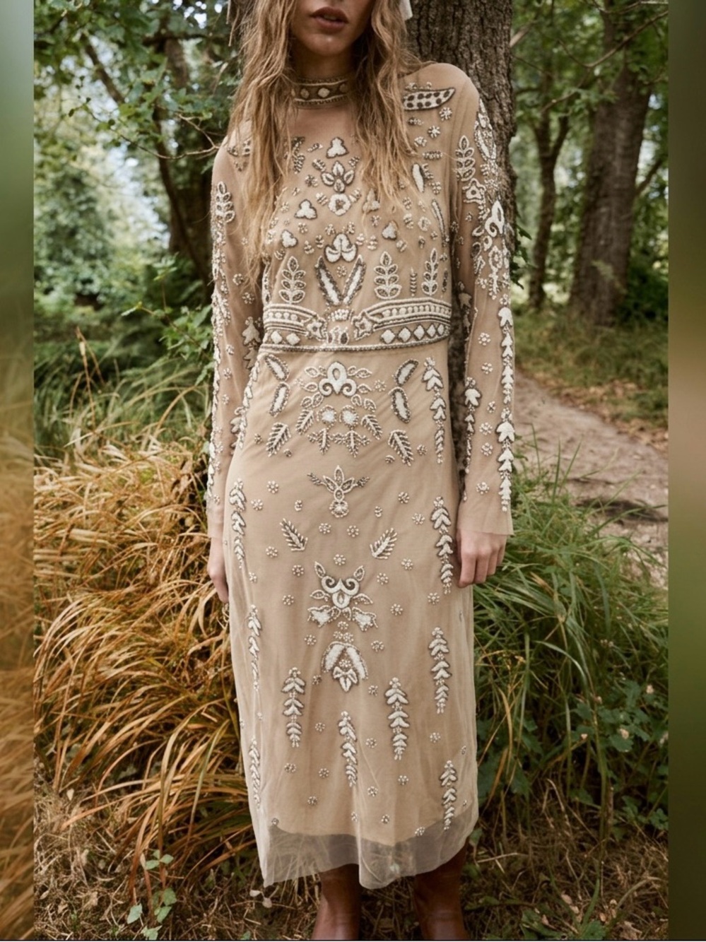 🤍 ZARA Limited Edition Applique Embellished Beaded Embroidered Gown Dress